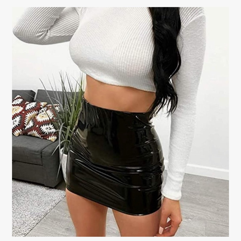 Patent leather vinyl shiny high waist mini skirt pinup retro rockabilly dollbaby